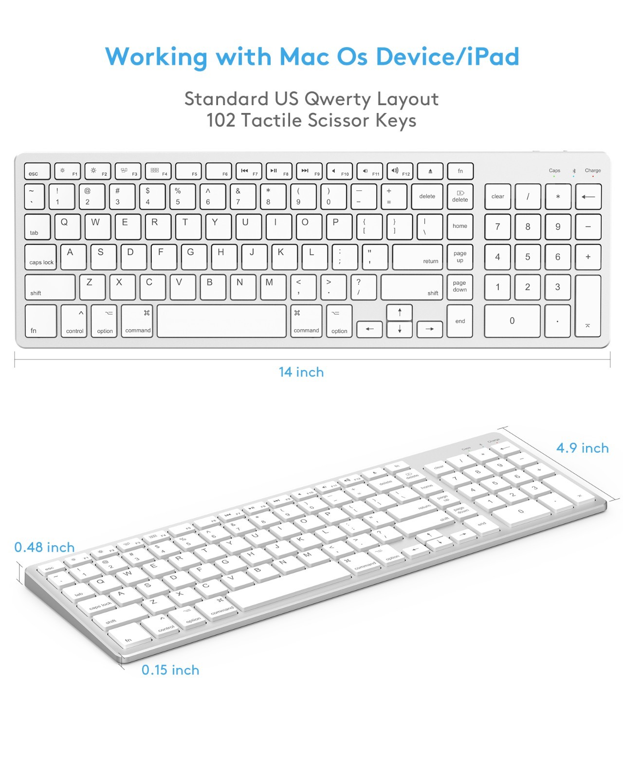 Wireless Keyboard with Numeric Keypad for Apple Mac Computers