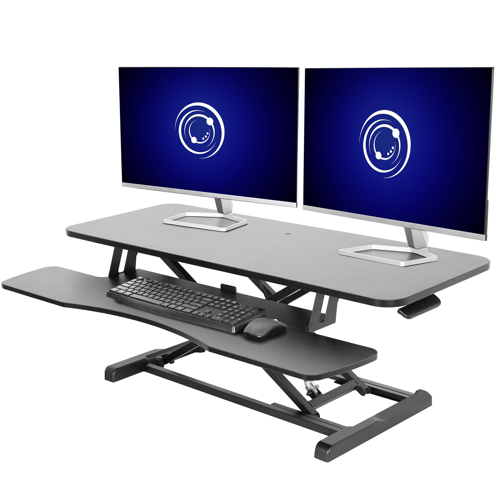VIVO Black Height Adjustable 42″ Standing Desk Monitor Riser, Sit Stand Tabletop