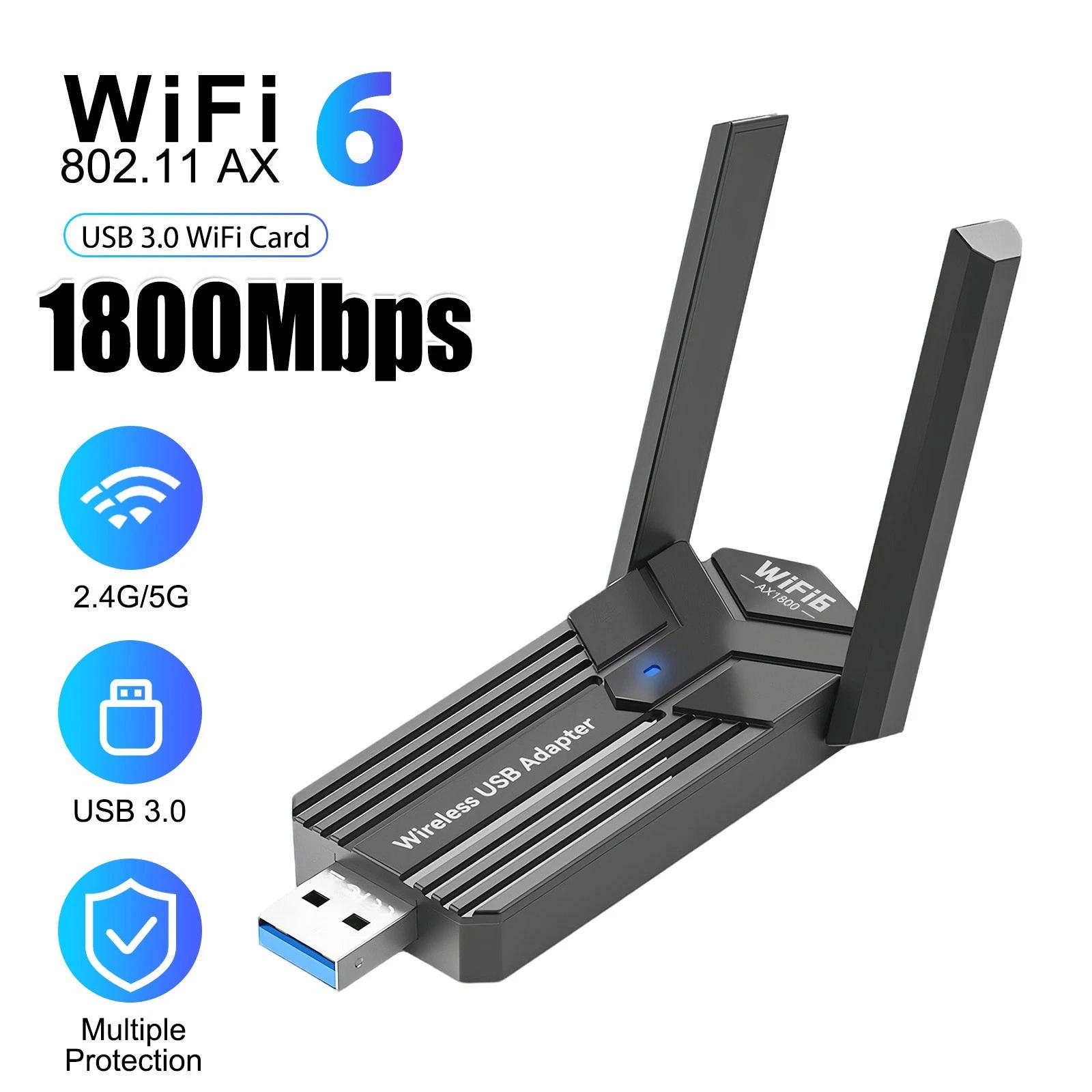 WiFi 6 USB Network Adapter AX1800 for Computer Desktop with Rotatable Antennas