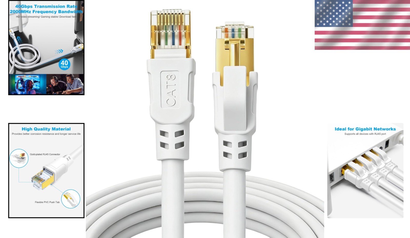 1.5ft CAT 8 Ethernet Cable – Shielded, Copper Core, Ideal for Gaming & Streaming