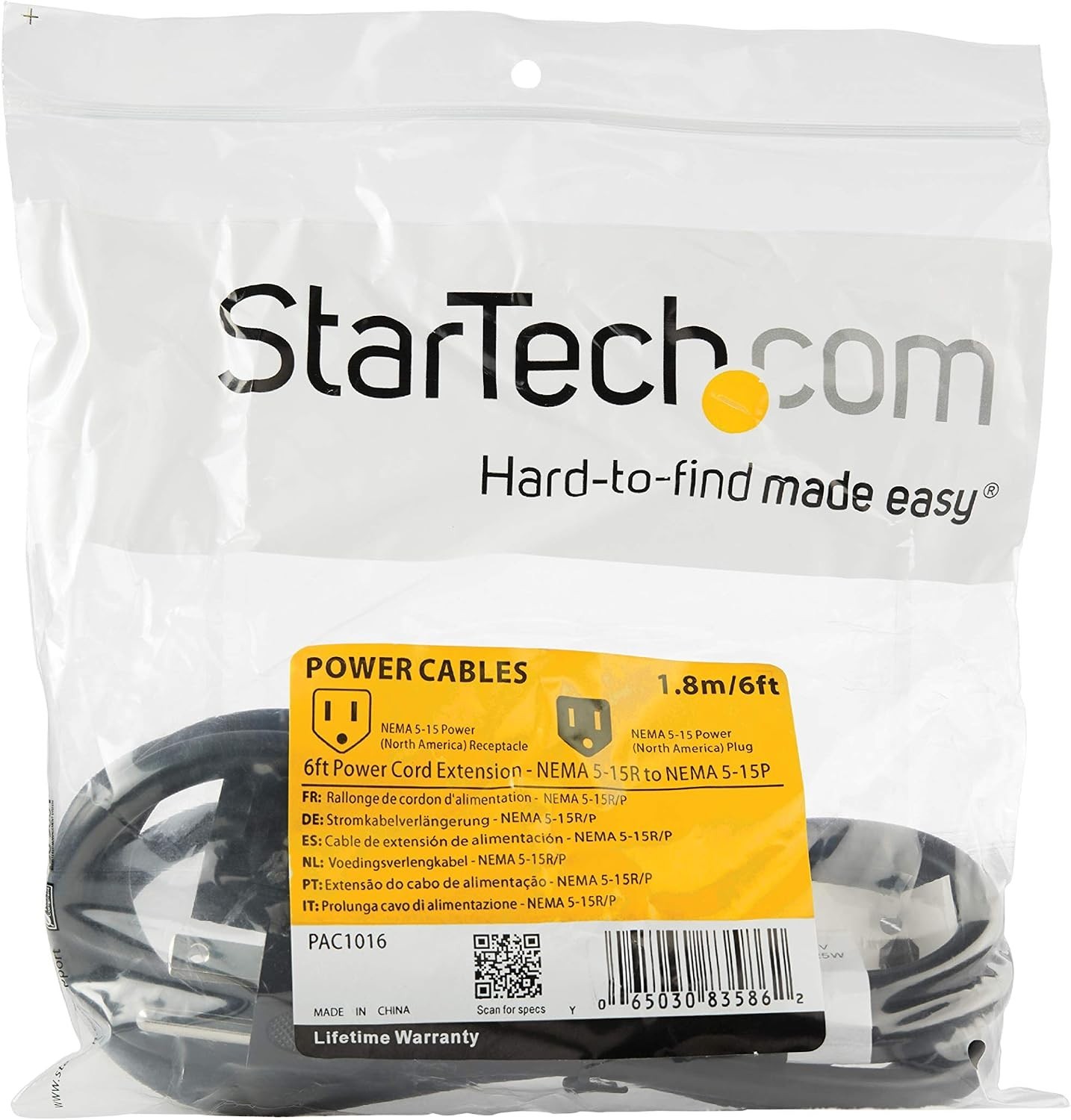 6ft 2m Power Extension Cord, NEMA 5-15R to NEMA 5-15P Black Extension Cord, 1…