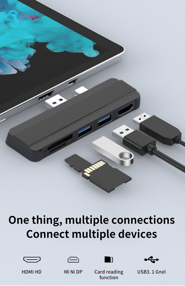 USB 3.0 Micro SD SDHC Hub DP To HDMI Converter Adapter For Surface Pro 4/5/6 qq