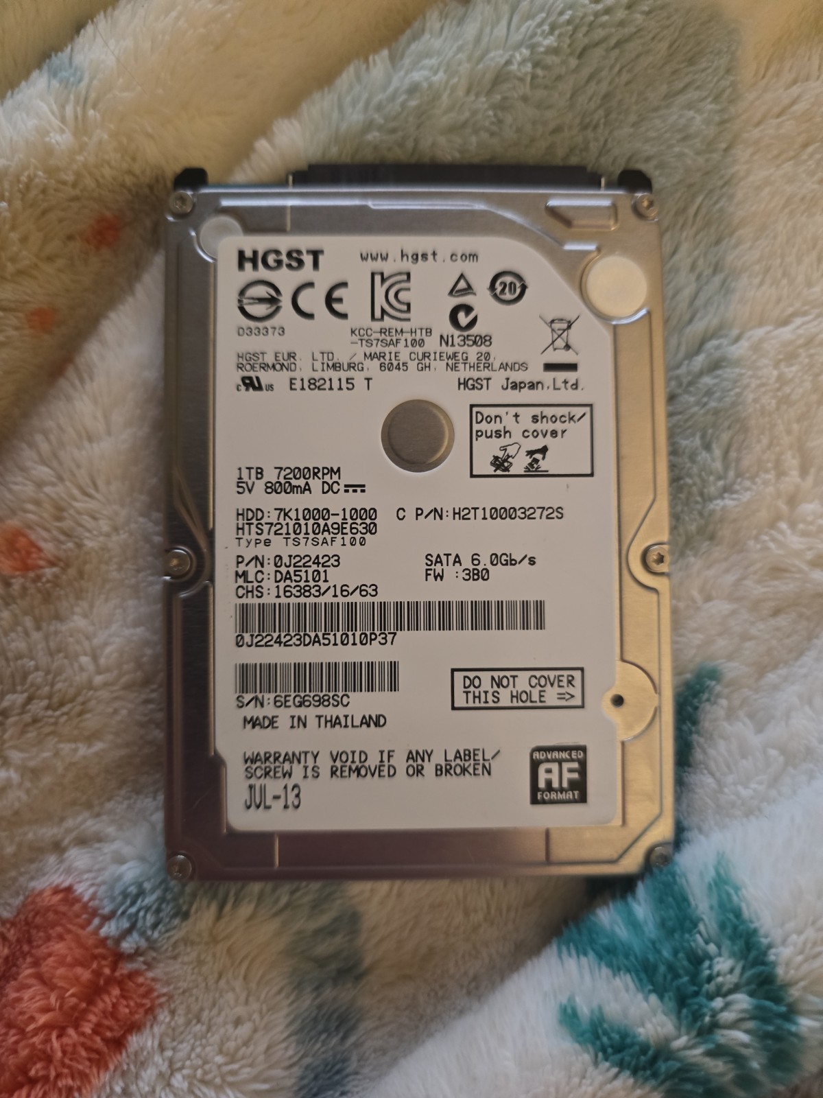 HGST Travelstar 7K1000 | 1TB 7.2K RPM 6Gb/s SATA | HTS721010A9E630 0J22423