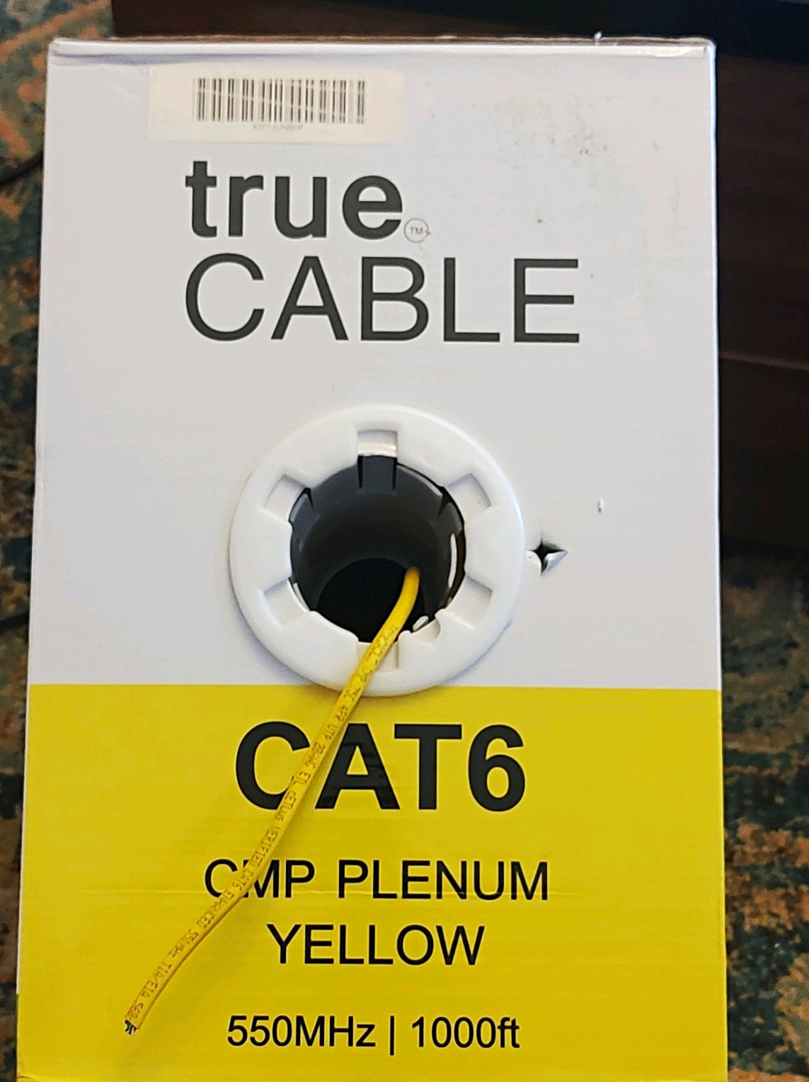 trueCABLE CAT6 (800Ft Left) CMP Plenum Ethernet Cable, Yellow, 1000 ft, 550MHz