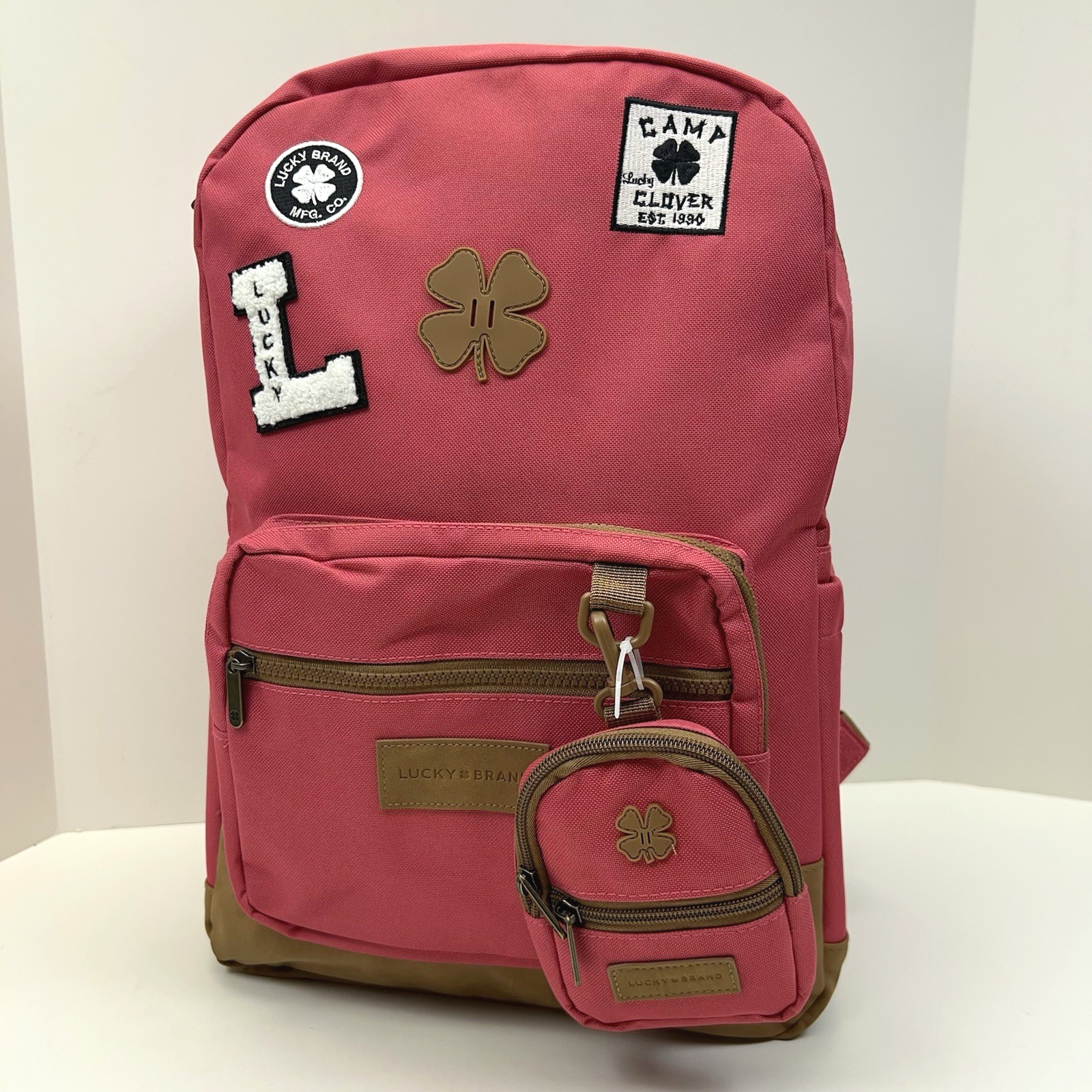 LUCKY BRAND Backpack 15″ Laptop Mini Bookbag Charm Patches Pink Canvas Urban NWT