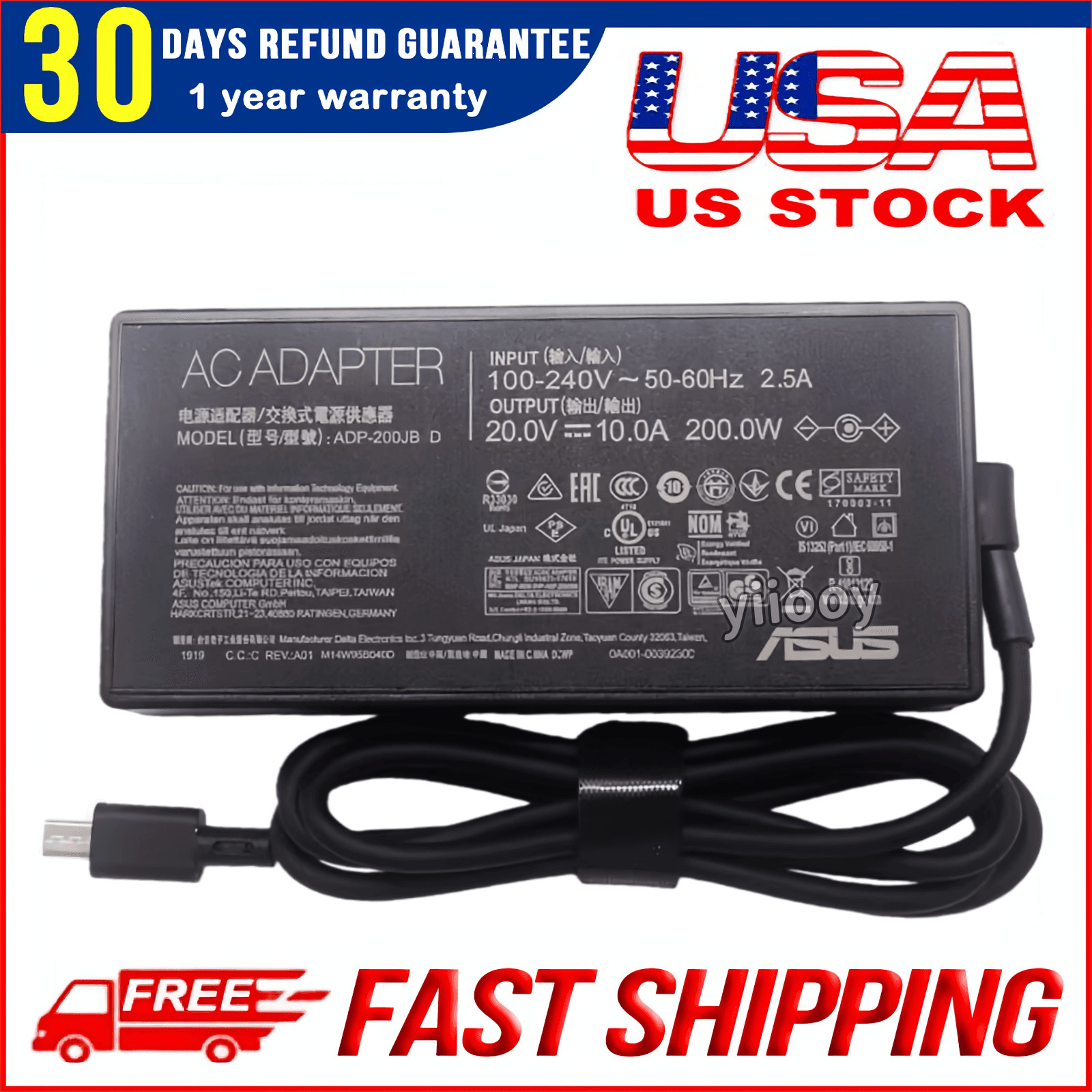 New Original 200W AC Adapter Charger For Asus ROG Zephyrus G16 GU605CM-0062H285H