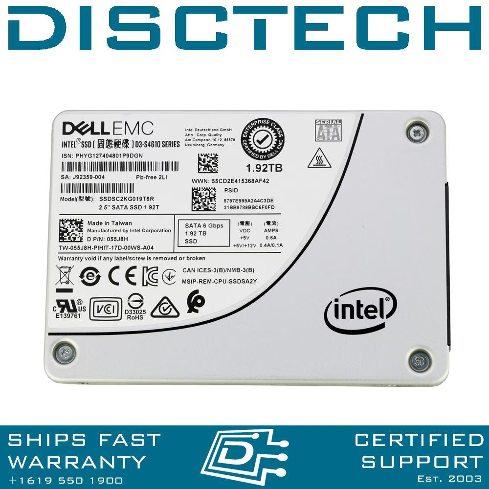 Dell Enterprise 55J8H / Intel D3-S4610 SSDSC2KG019T8R 1.92TB SATA SSD Mixed Use