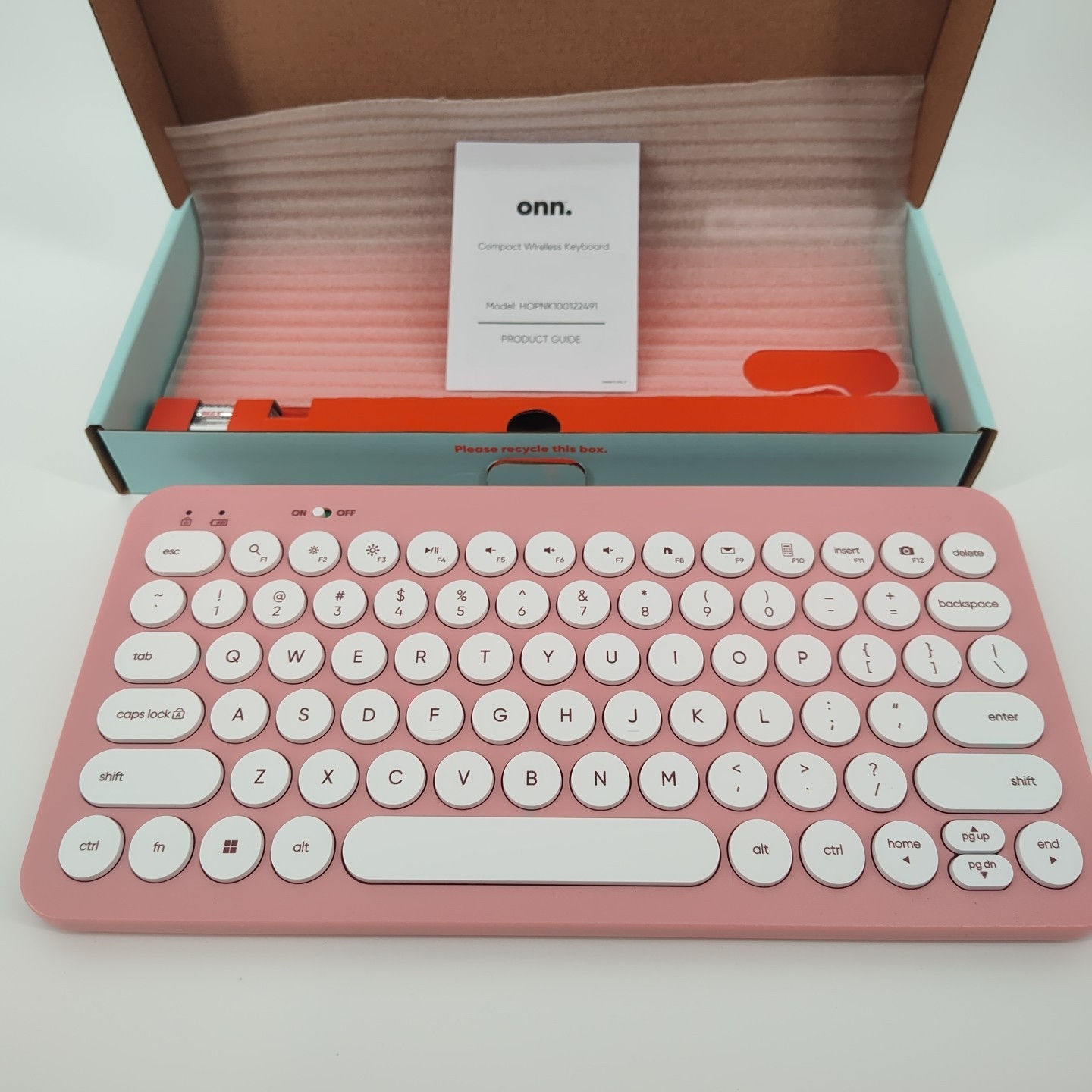 SURF ONN Compact Wireless Keyboard USB Plug & Play Retro Style 78 Keys Pink NEW