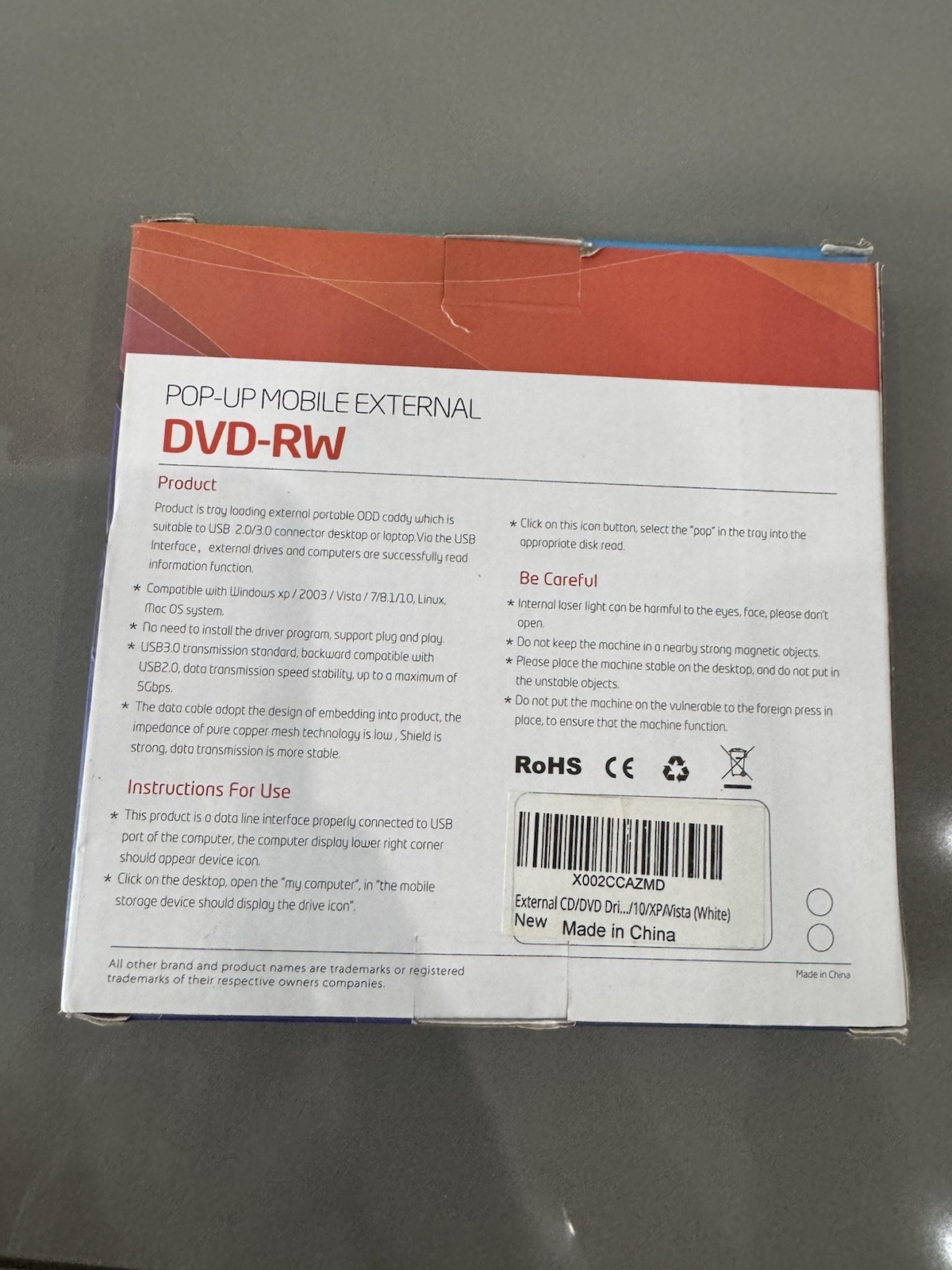External DVD-RW Dual Layer Drive Pop-Up Mobile USB 3.0 Plug & Play Max 5Gbps