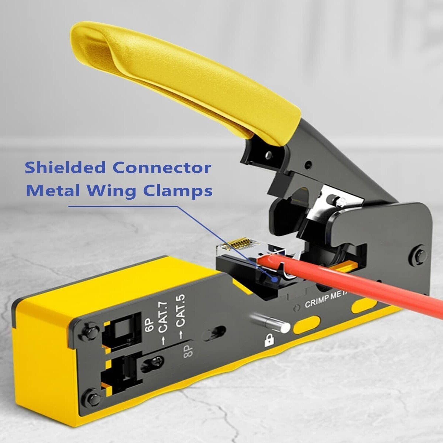 RJ45 Crimp Tool, Compact Design for Cat5e/Cat6 Connectors, All-in-One Pliers