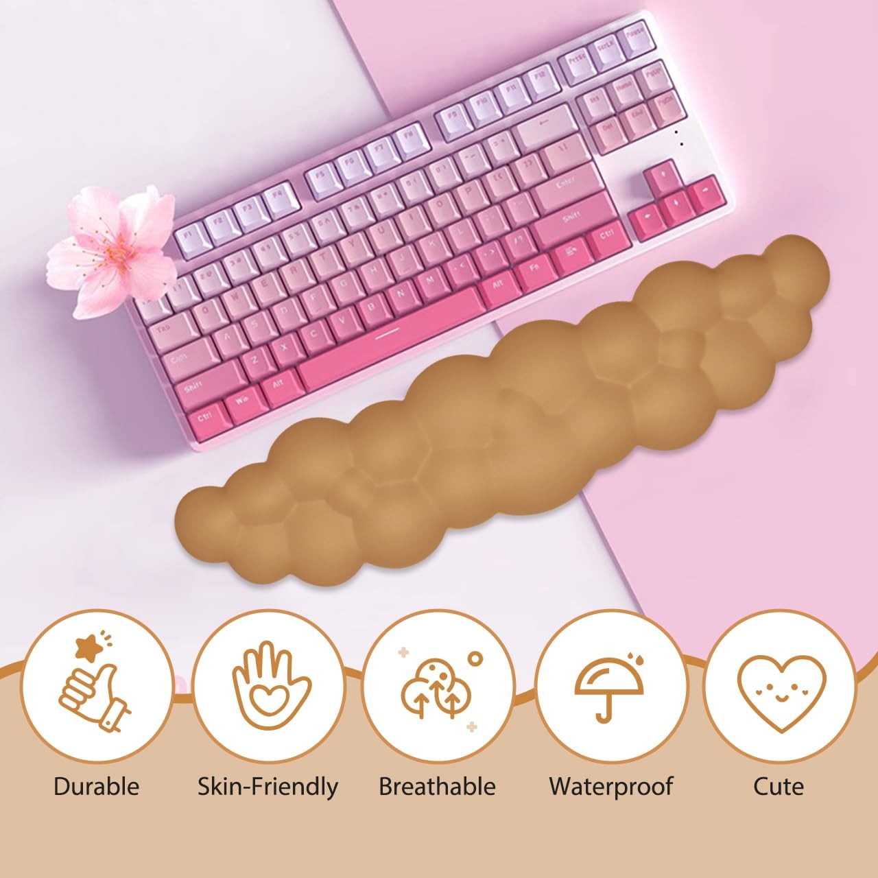 JIKIOU Upgrade Leather Cloud Keyboard Wrist Rest, 16.9×4.3×0.82 in, 10brown