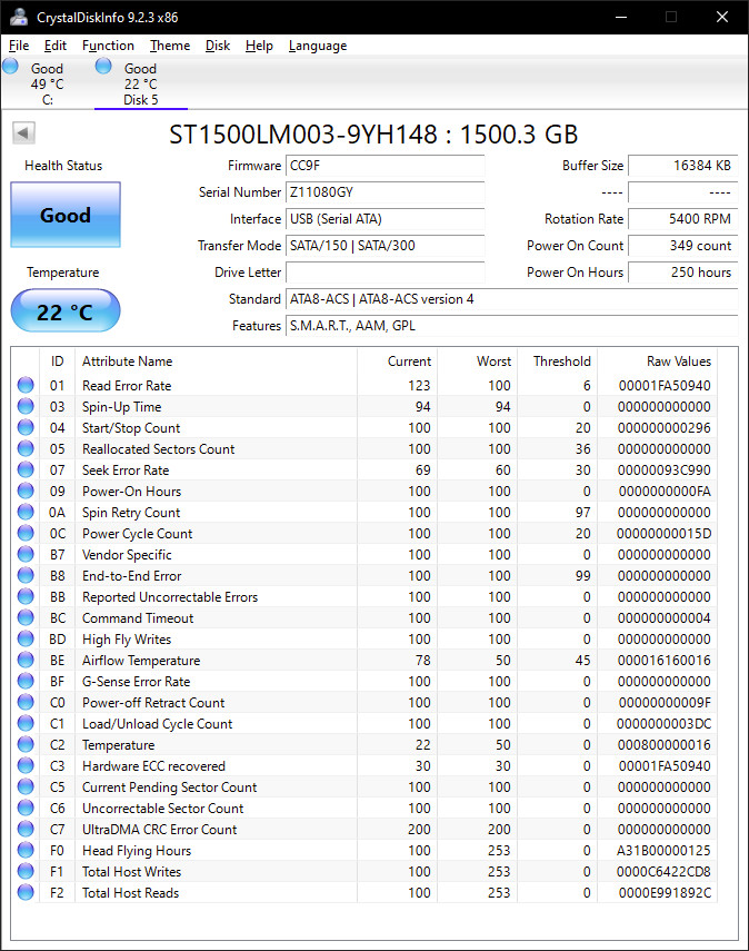 Low Hours Seagate FreePlay 1500GB 2.5″ 15mm Thick SATA Hard Drive ST1500LM003