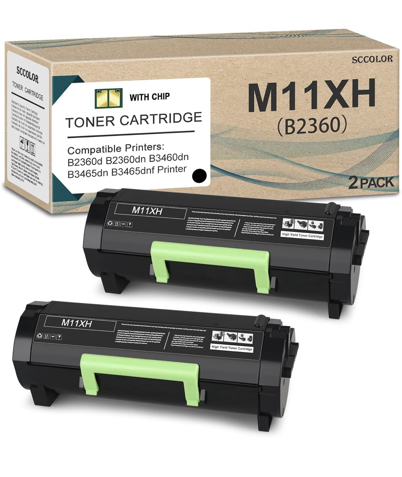 A16-2-Pack High Yield B2360 M11XH Toner Cartridge for Dell B3460dn Printer