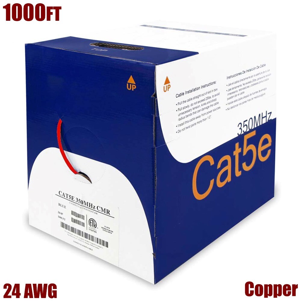 1000FT Cat5E RJ45 Network LAN Ethernet UTP Cable CMR Riser Solid Copper Wire Red
