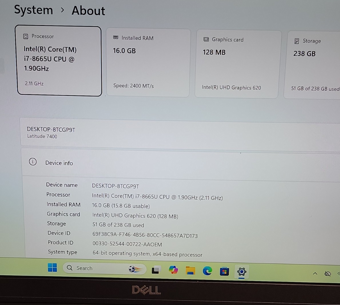 Dell Latitude 7400 14″ Core i7-8665U | 16GB RAM | 256GB SSD | Win 11 Pro