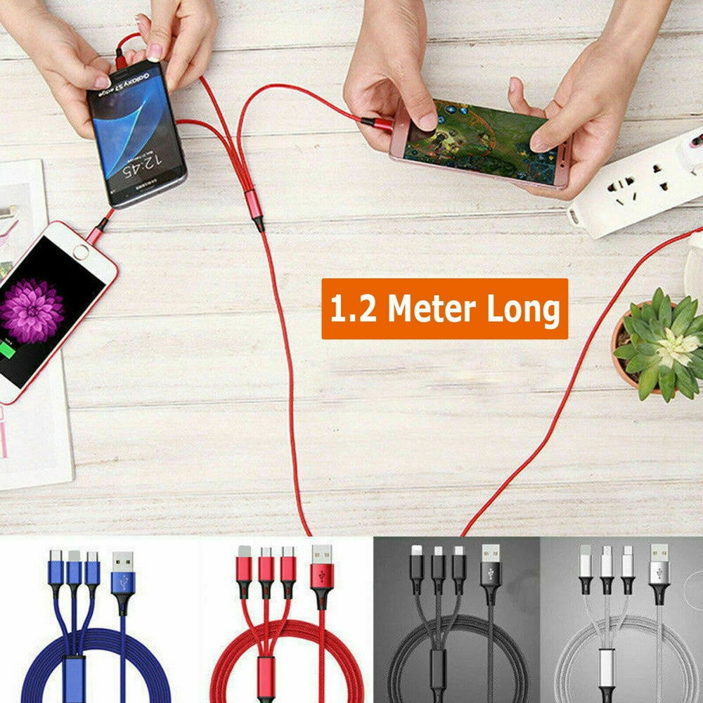 3 in 1 Multi Phone Charger Cord With Type C Micro USB Connectors Cell Phones Lot