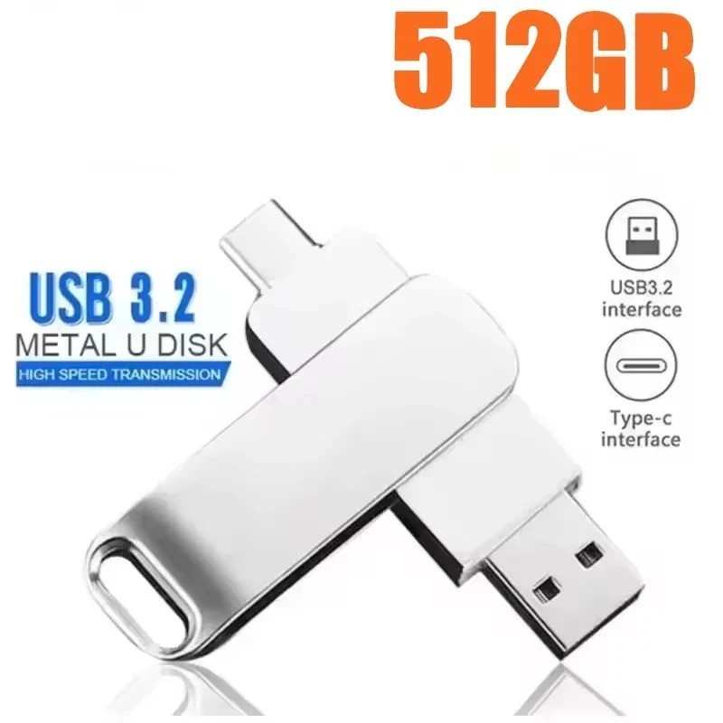 USB 3.2 512GB Type-C 2-in-1 Metal Flash Drive High Speed