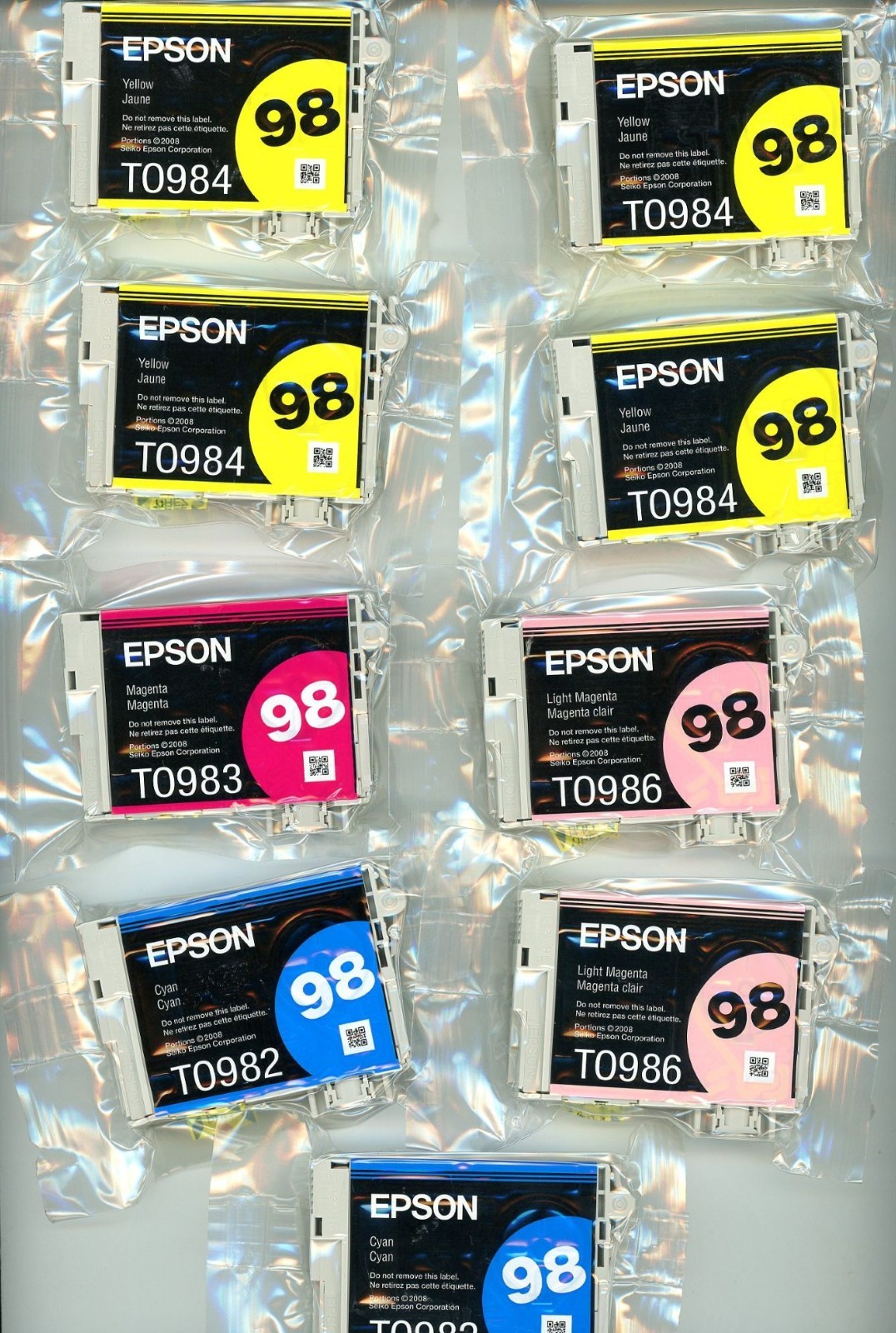 Epson 98 ink high capacity cartridges – mixed colors – expired – LOT OF NINE