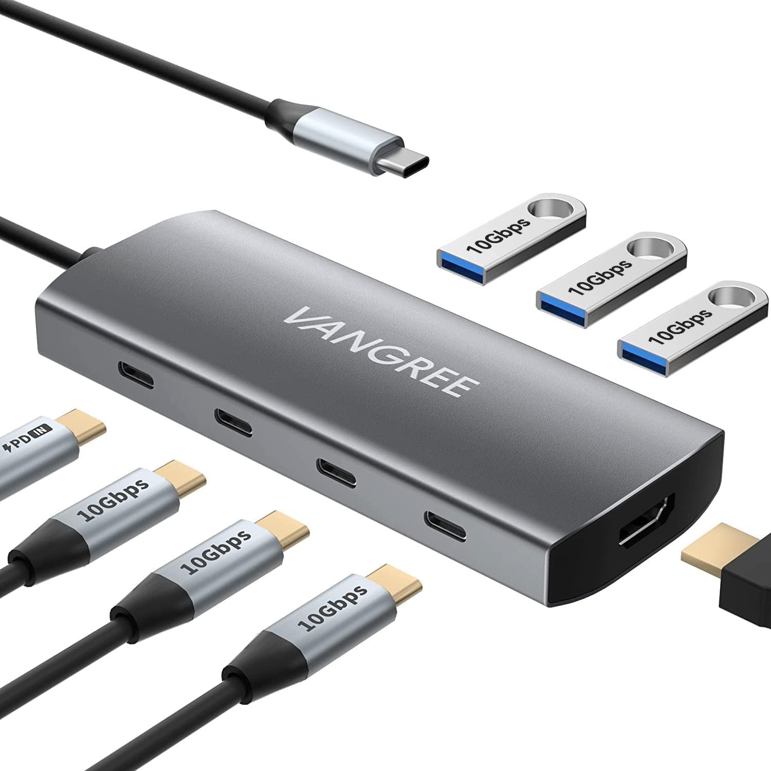 USB C Hub, 3 USB 3.2 Gen 2 Ports with 10Gbps, 4K@60Hz HDMI, 100W Power Delive…
