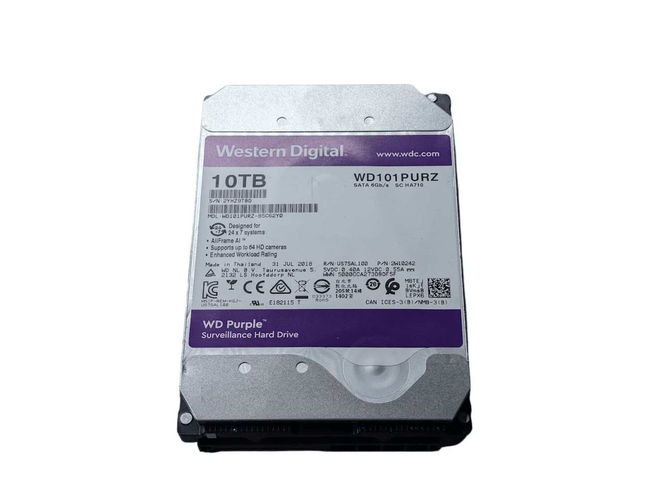 WD Purple 10TB WD101PURZ SATA 6gb/s 3.5″ Hard Disk Drive Surveillance
