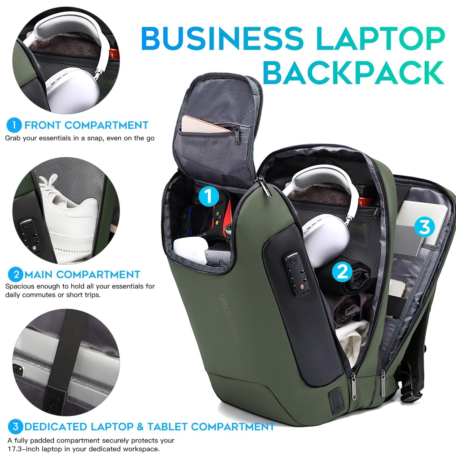 Waterproof Anti-Theft Laptop Backpack with USB Charging Port & TSA Lock, Fits 17