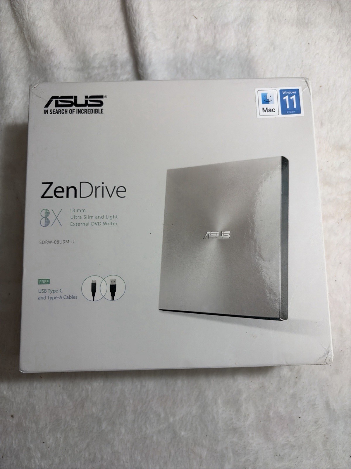 ASUS SDRW 08U9M U External DVD Drive USB Type C Silver for Mac Windows PC