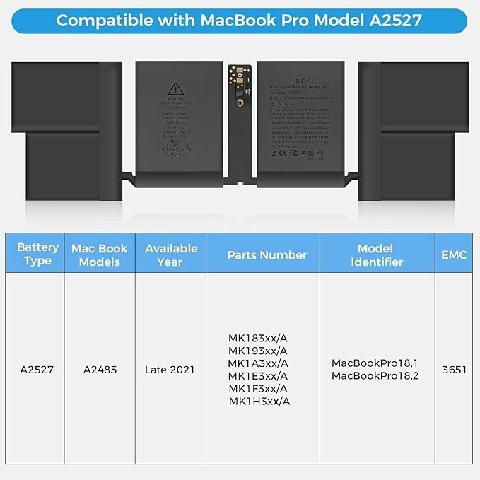 A2527 New Replacement Battery For MacBook Pro 16” A2485 (2021)