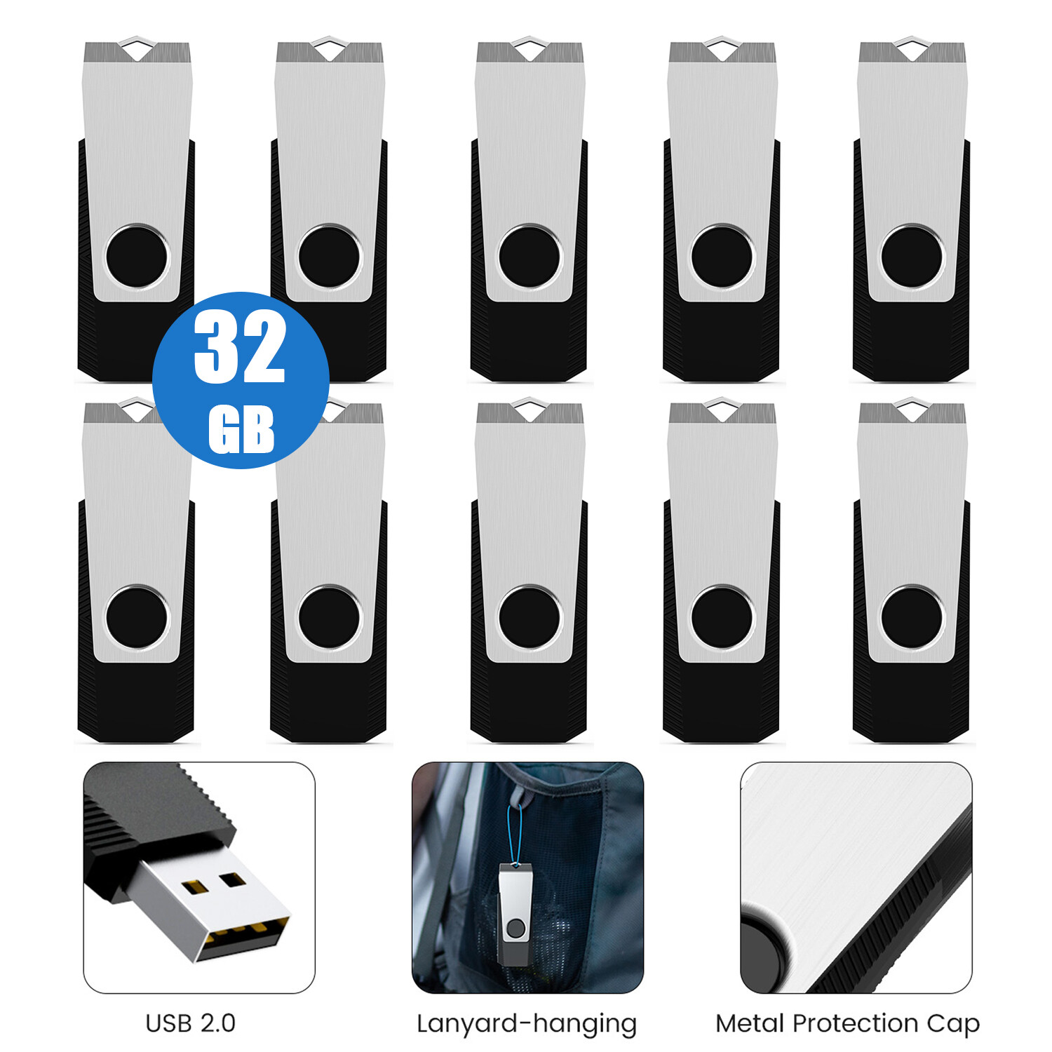 5/10PCS 32GB USB 2.0 Flash Drive Memory Stick Pen U Disk Swivel Thumb Drive Lot