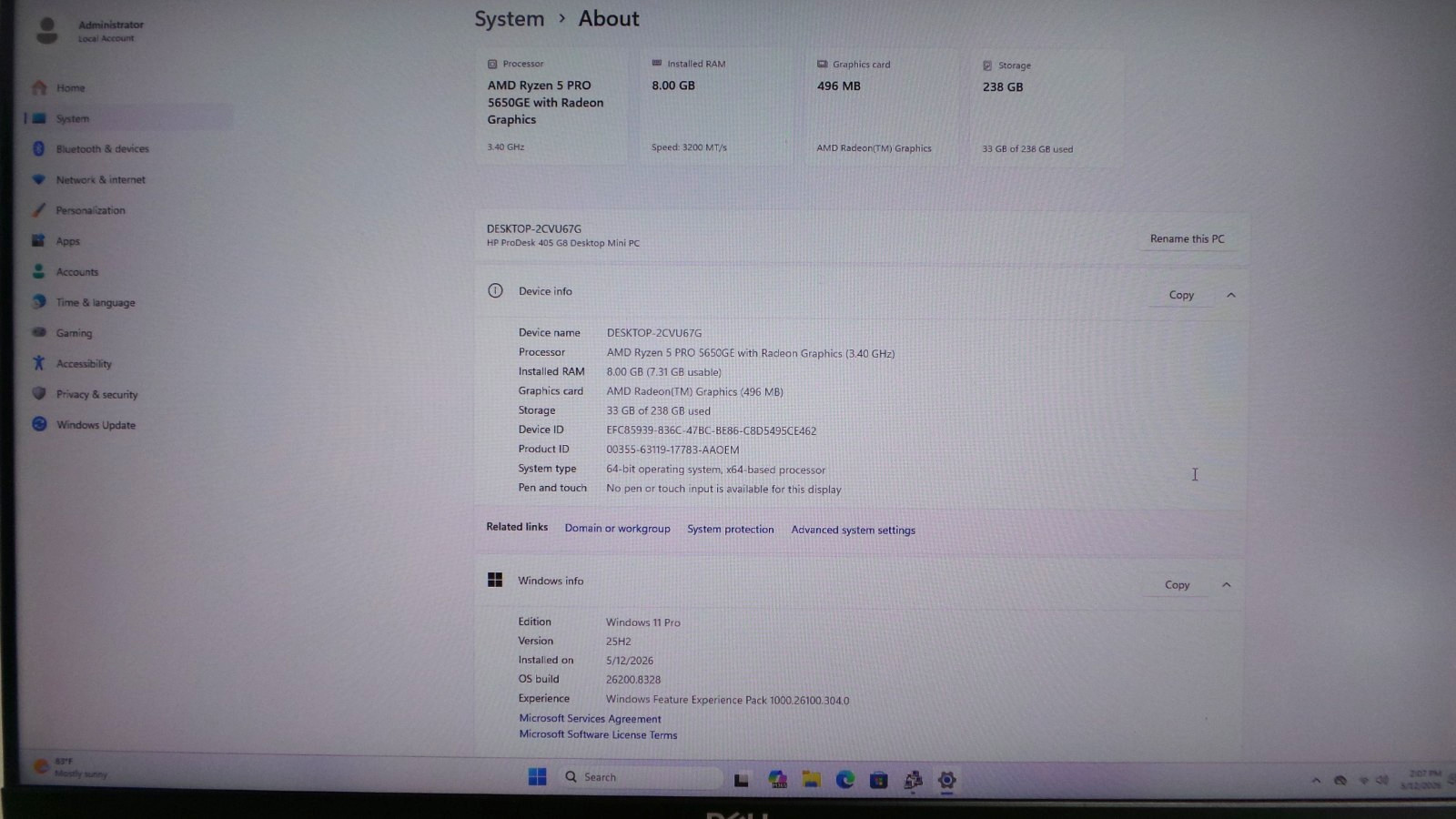 HP ProDesk 405 G8 Mini | Ryzen 5 Pro 5650GE | 8GB 256GB SSD | Win 11 Pro