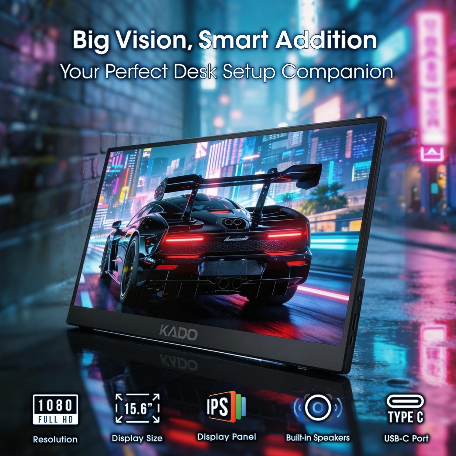 Kado 15.6″ Portable Monitor for Laptop IPS 1920×1080 Screen Extender Dual USB-C