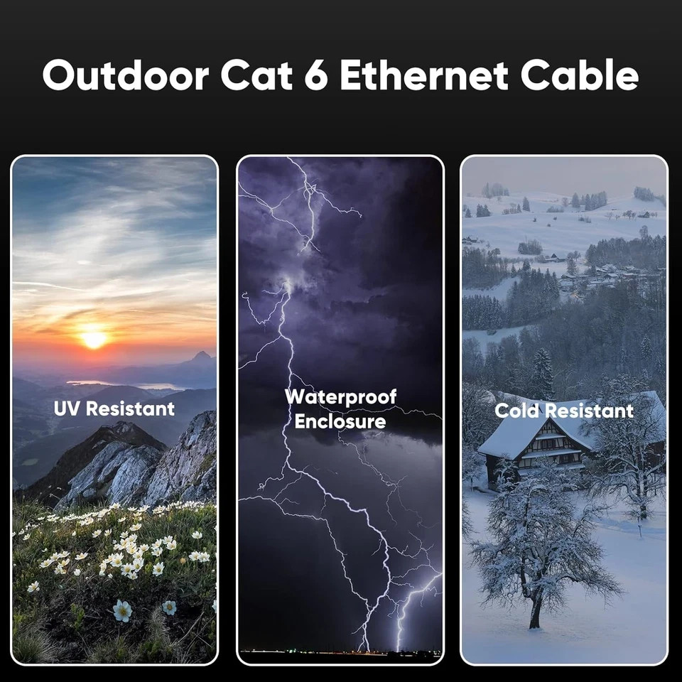 Cat 6 Outdoor Ethernet Cable 60 Ft, 24AWG 10Gbps Cat6 Cable Cord Waterproof Dire