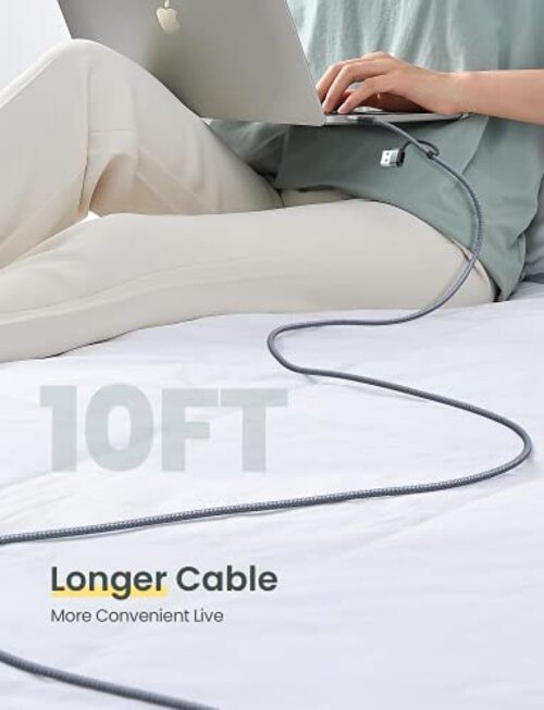 USB C Cable Fast Charging with USB Adapter, Woven 60W USB to USB C 10FT 1 Grey
