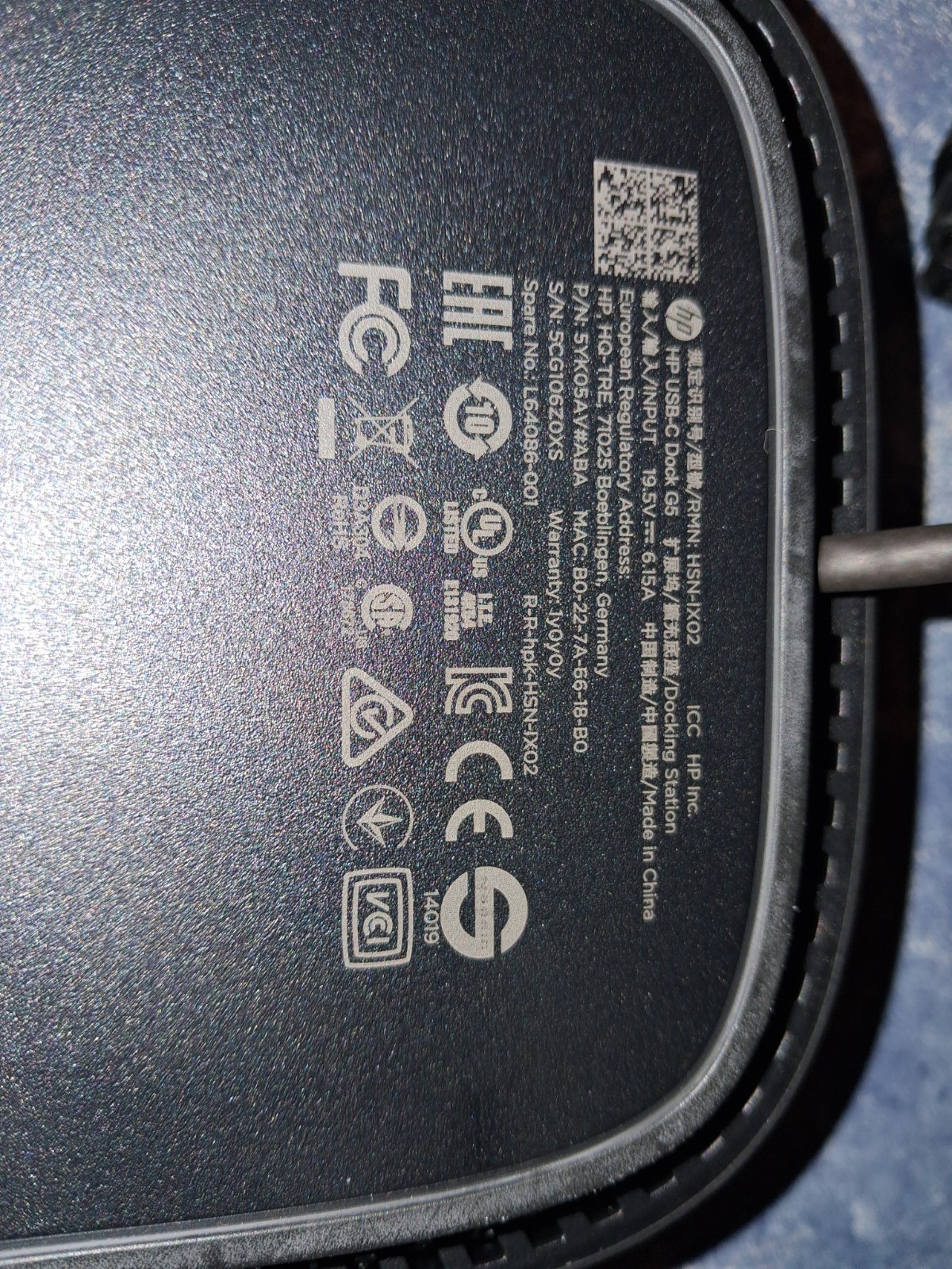 HP G5 USB-C Docking Station (5TW10UT#ABA) with OEM 120W Power Supply Works Great