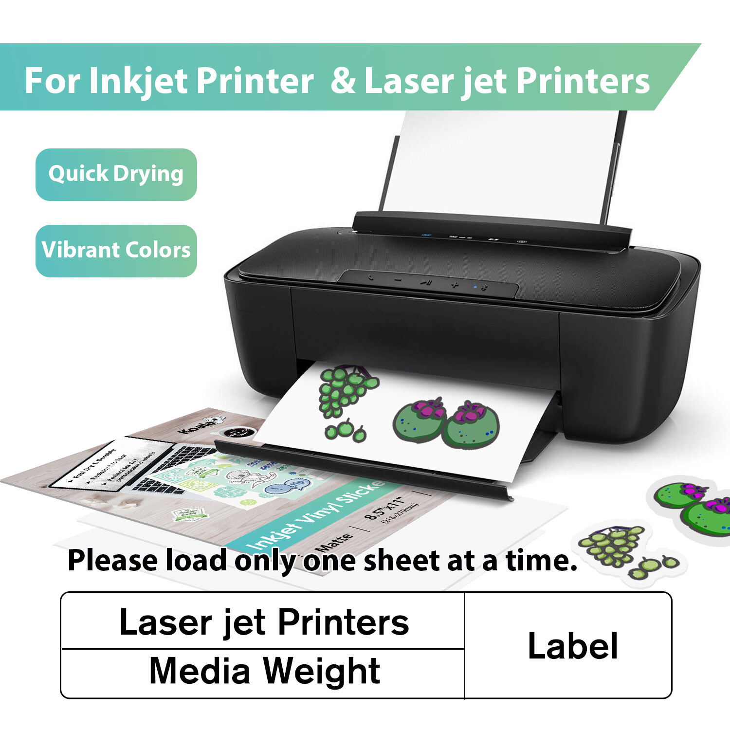 Koala Printable Vinyl Sticker Paper 13×19 Waterproof Matte Inkjet Laser 30PK