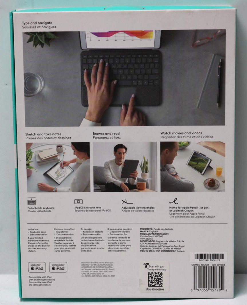 Logitech Combo Touch iPad Keyboard Case (7th, 8th, 9th Gen) – Graphite – NEW!