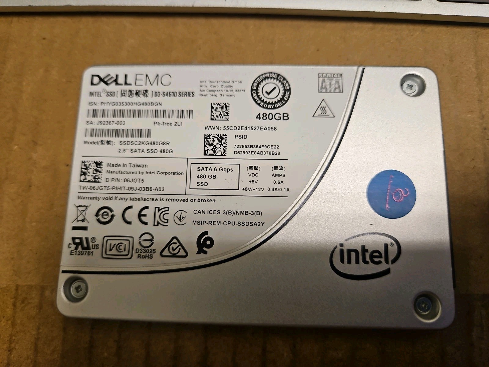 Dell 6JGT5 480GB SSD SATA Mix Use MU 2.5″ Solid State Drive S4610 100% health