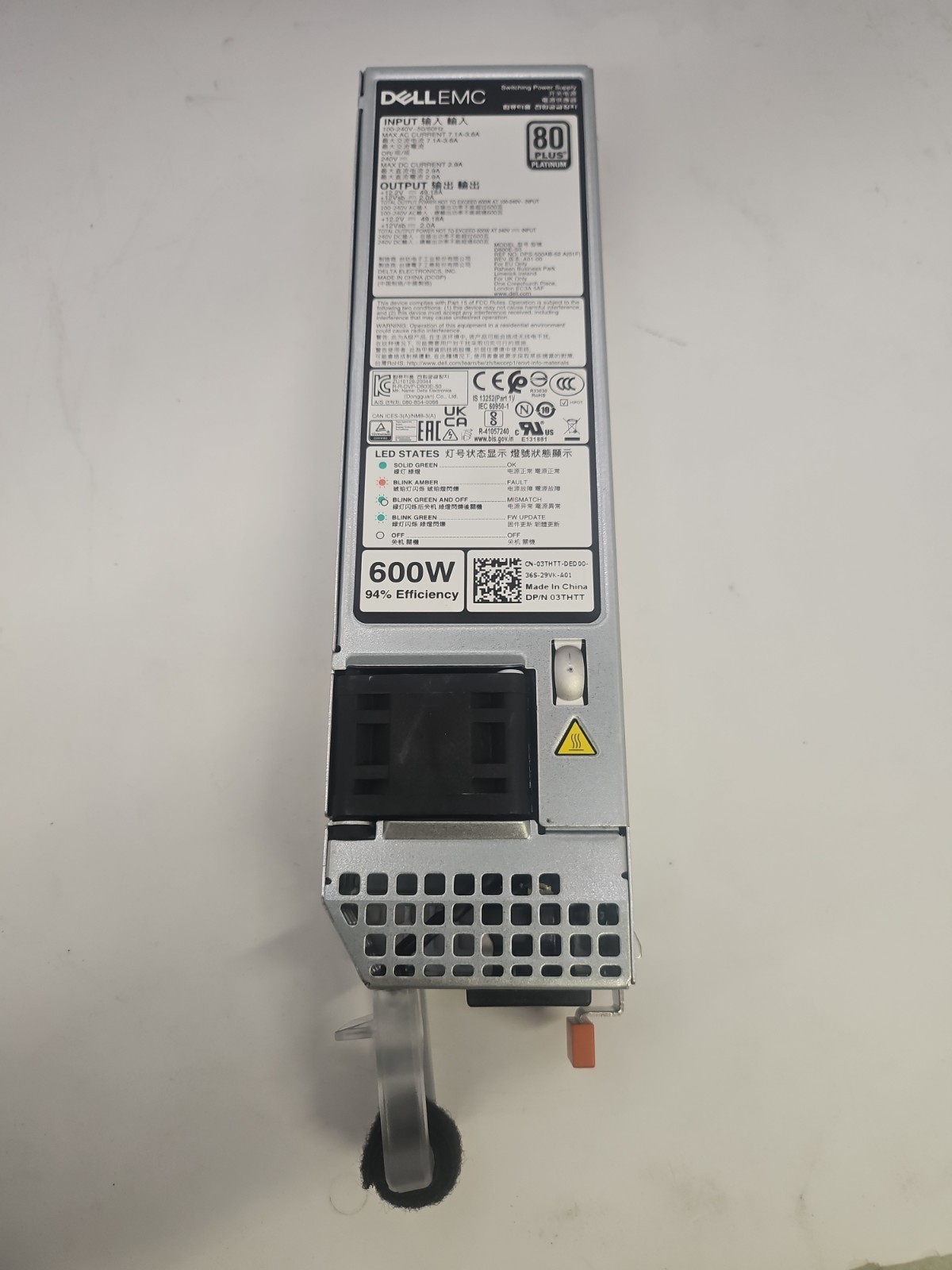Dell EMC 600W 80Plus Platinum 03THTT D600E-S0 Switching Power Supply