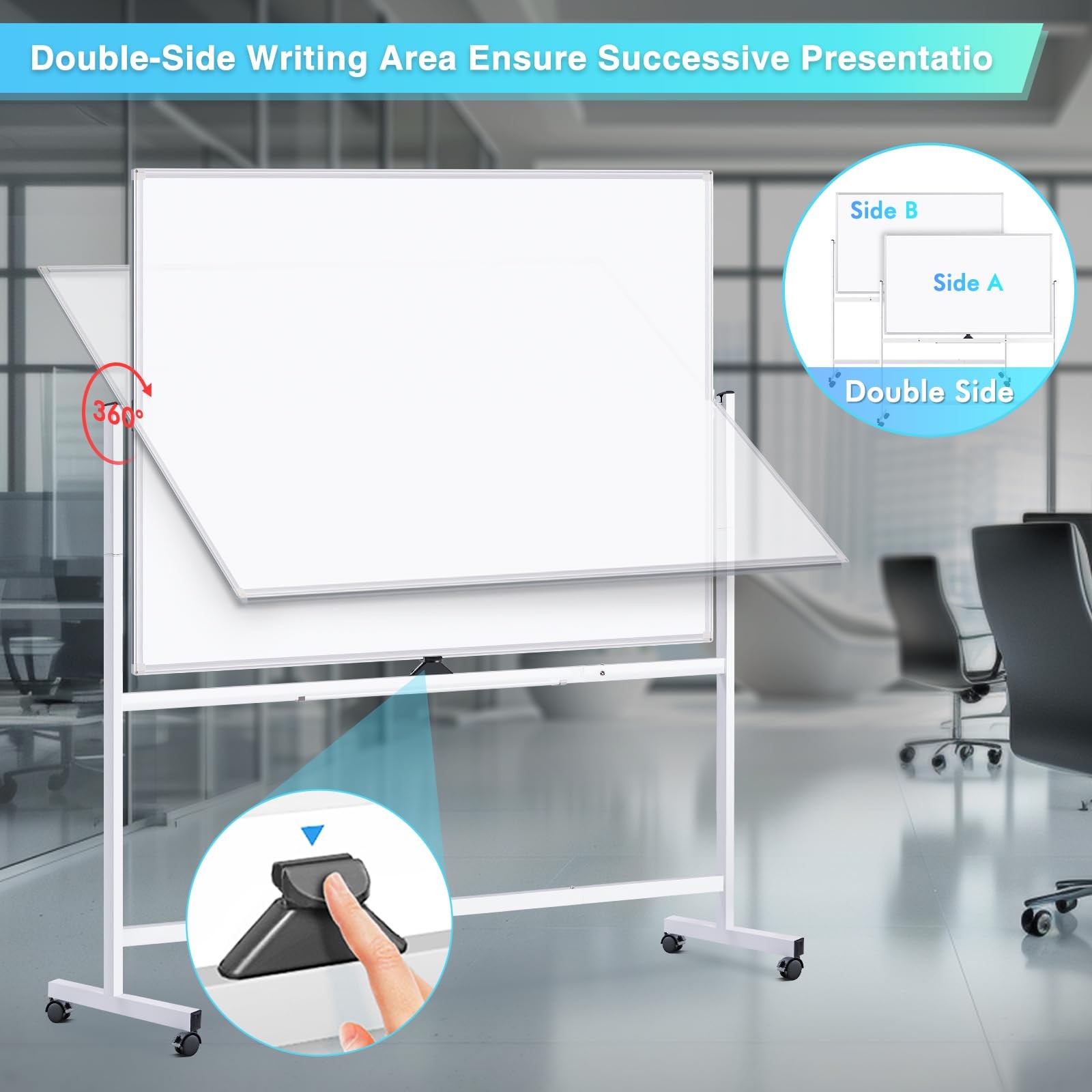 Whiteboard 60 x48 Double Sided Magnetic Dry Erase Silver Rolling maxtek 60×48