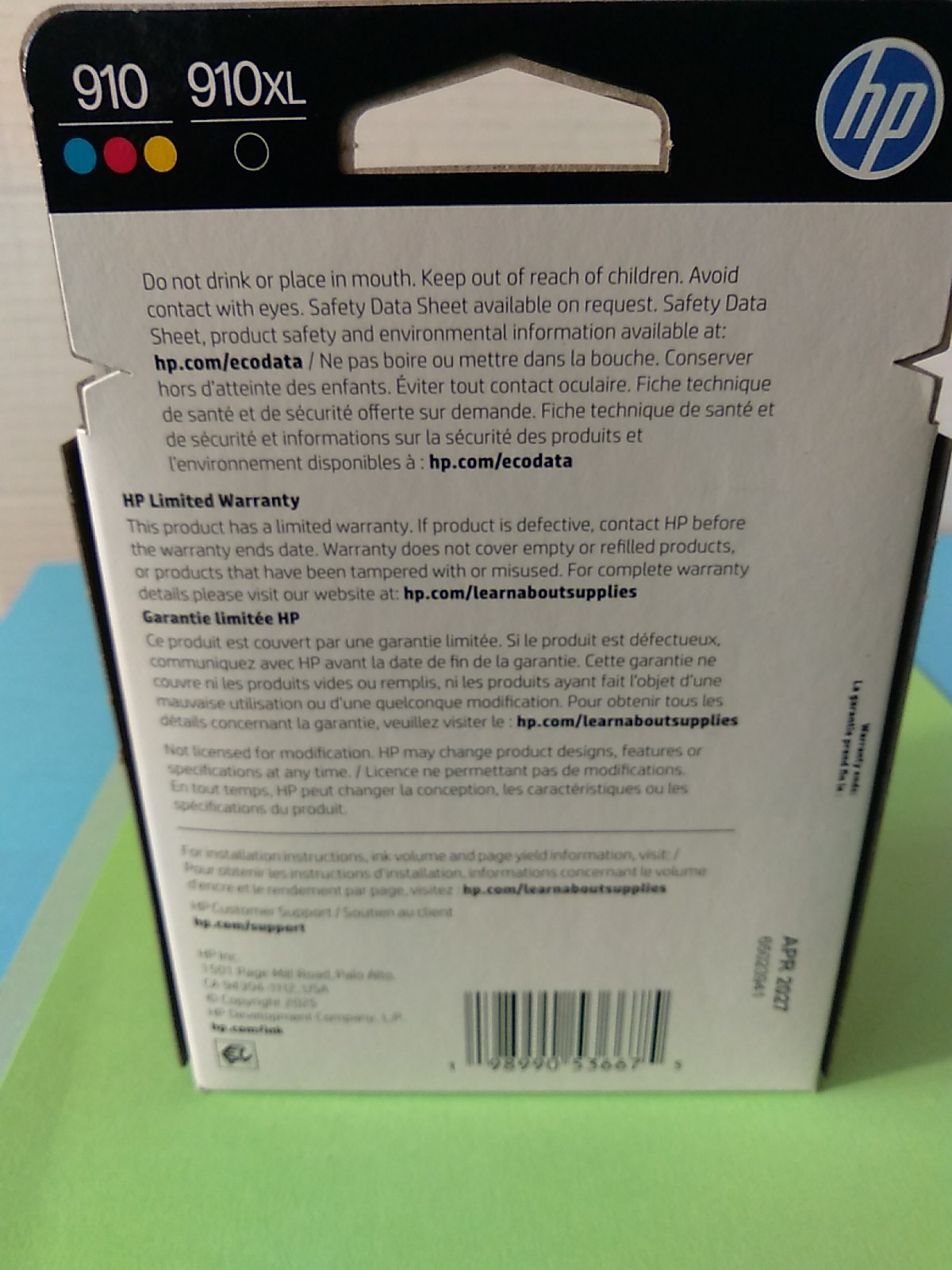 Genuine HP 910XL High Yield Black Ink & 910 Cyan Magenta Yellow 910xl/910 4 Pack