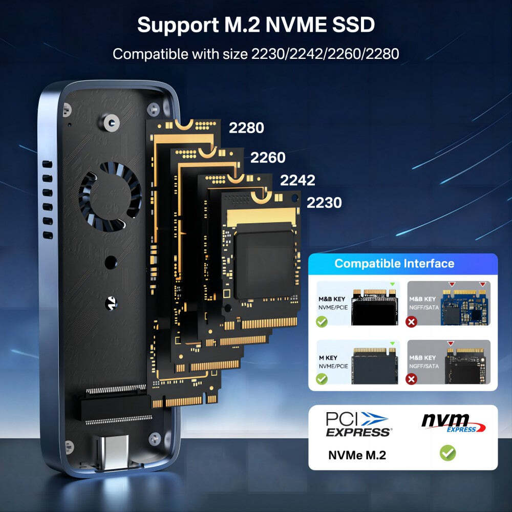 ACASIS USB 3.1 10Gbps M.2 NVMe SSD Enclosure with Built-in Fan Tool-Free Case