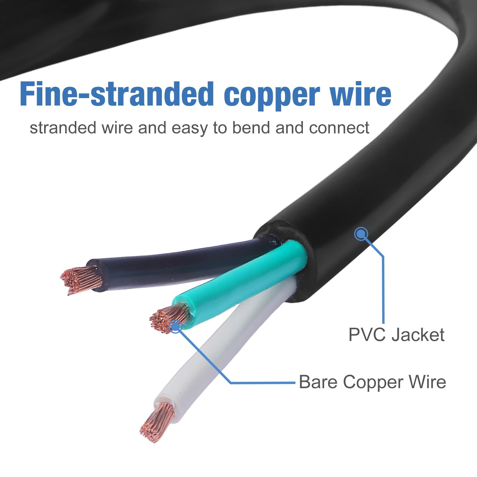 Pinfox 3ft 12 Gauge 3 Prong Power Supply Cord, 110V 115V 120V Pigtail Cable, …