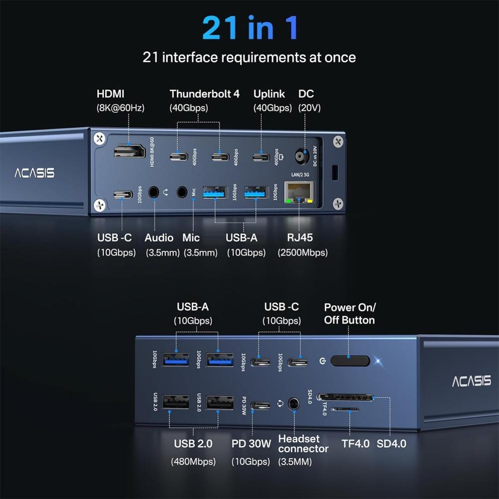 Acasis Thunderbolt 4 Quad Display Dock Docking Station 40Gbps USB C HUB Ethernet