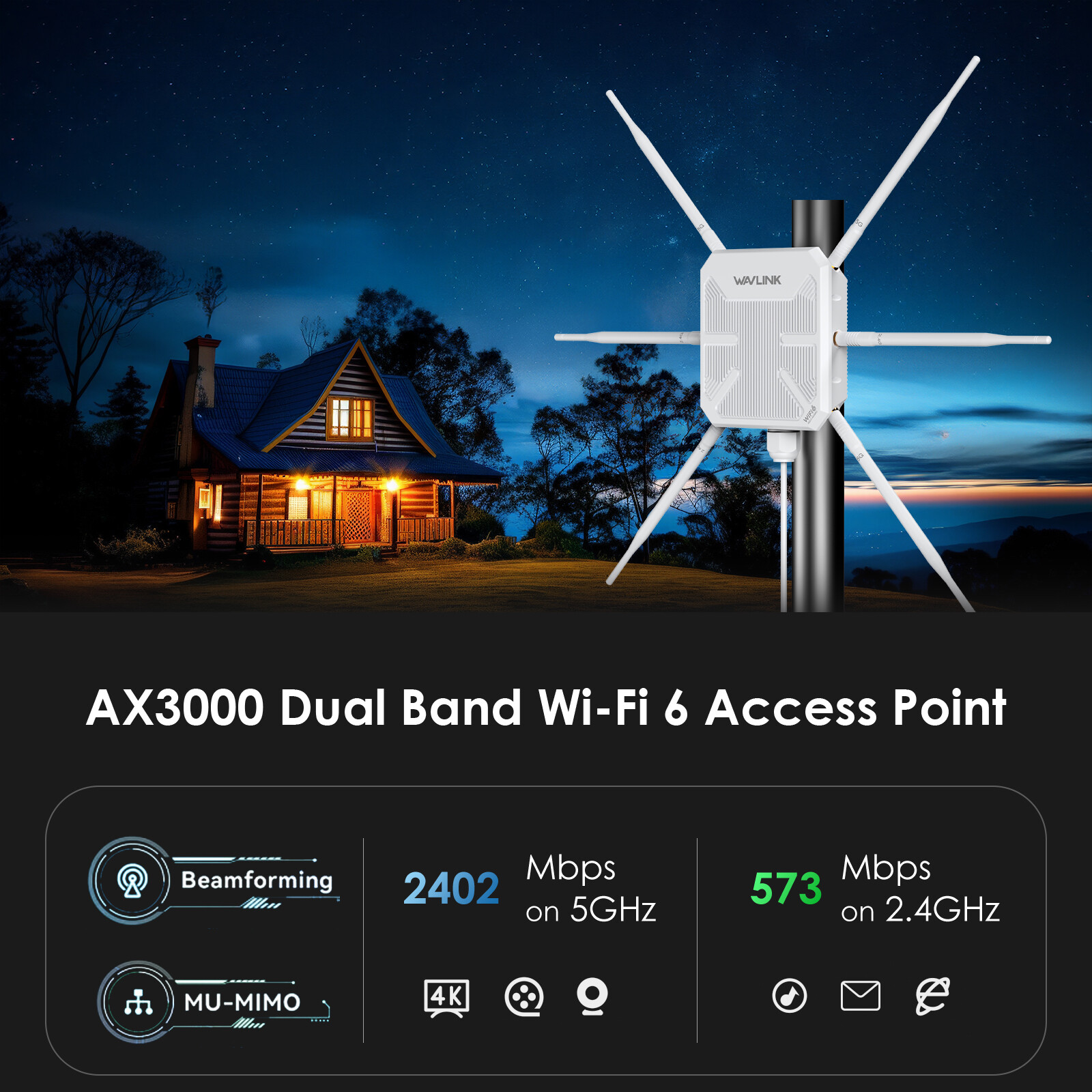 WAVLINK 2 PCS AX3000 WiFi6 Outdoor Extender Mesh WIFI Router Repeater for Farm