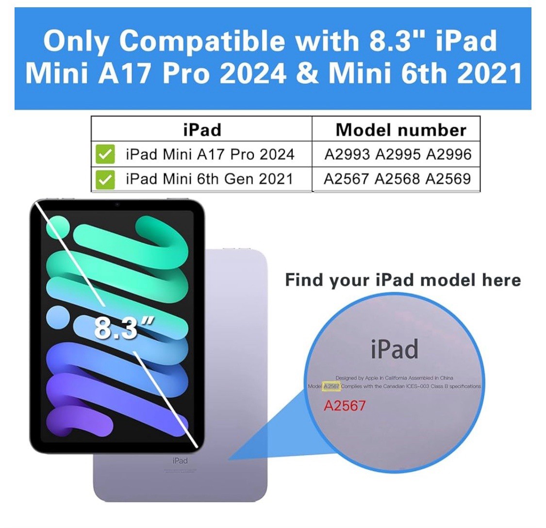Smart Case for iPad Mini 7 A17 Pro 2024/iPad Mini 6 2021 8.3 inch iPad Mini 7th