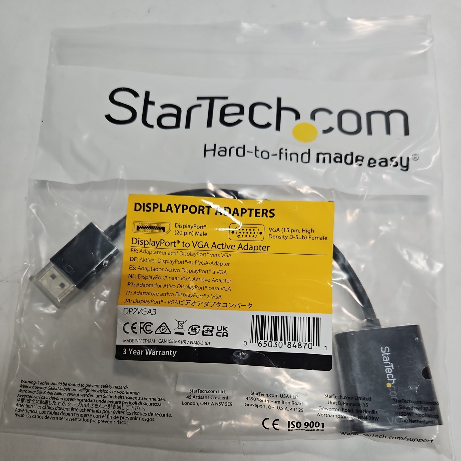 StarTech DP2VGA3 DisplayPort to VGA Adapter, Active DP to VGA Converter