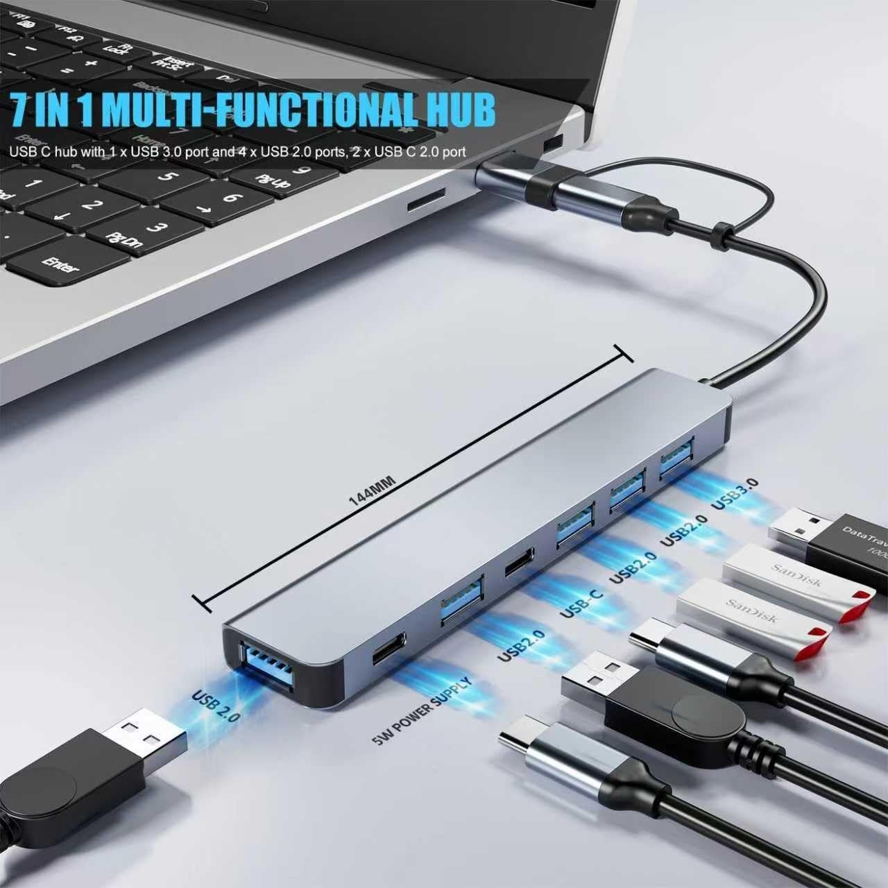 Aluminum 7-in-1 USB C Hub: Lightning-Fast 5Gbps Data Transfer, Compact & Durable
