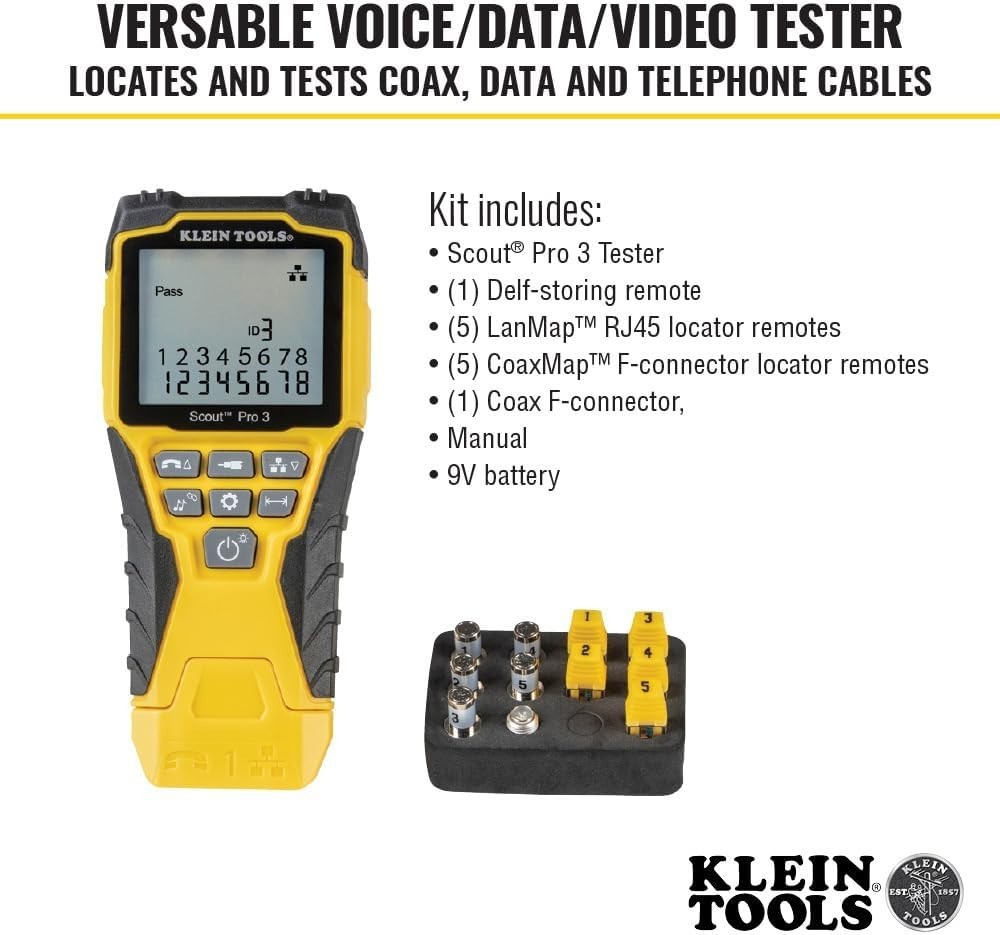Versatile 851 Cable Tester Kit with Scout Pro 3 for Ethernet and Coax Operations