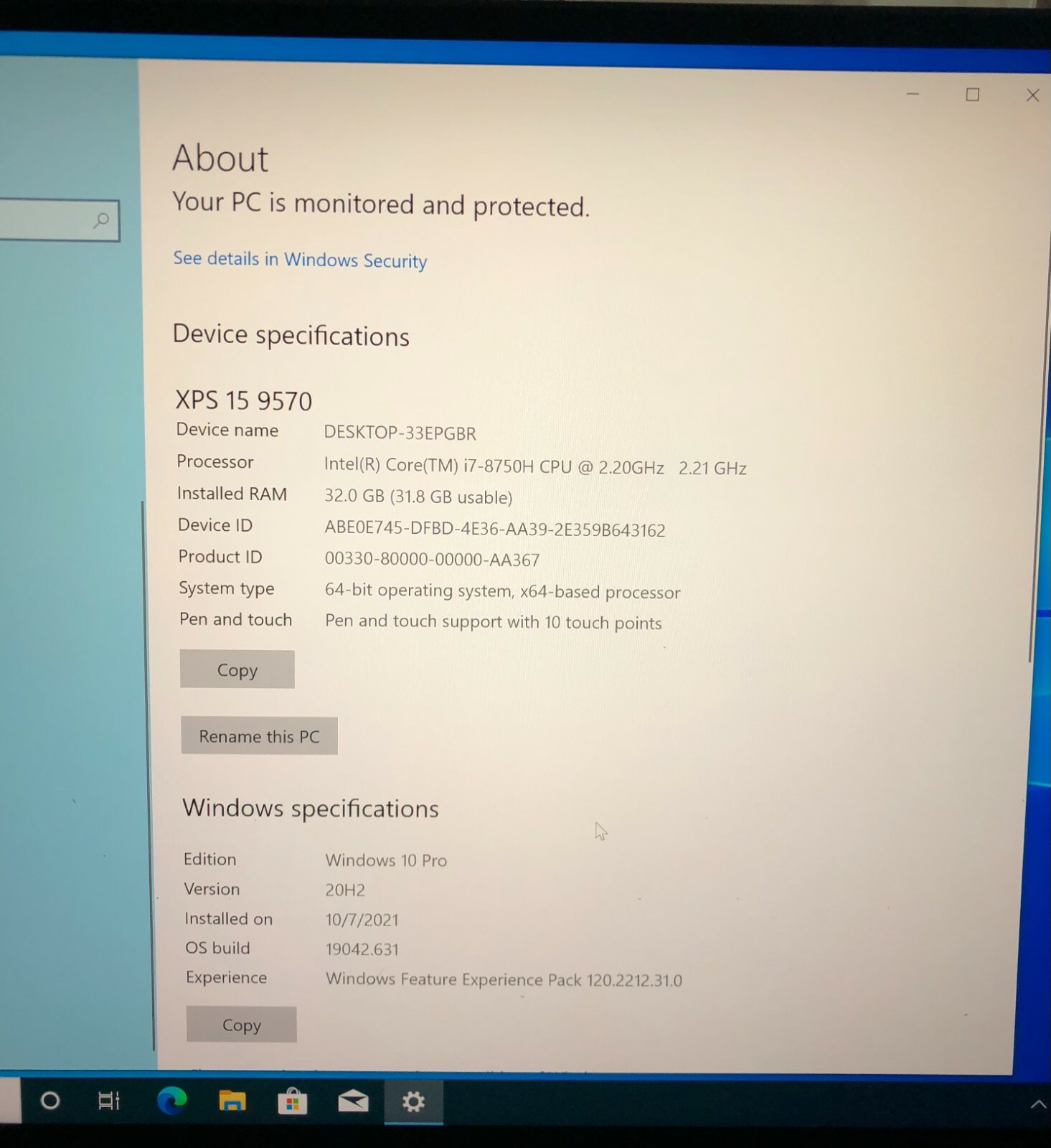 Dell XPS 15 9570 Intel(R) Core (TM)i7-8750H CPU@2.20GHz 2.21GHz (Excellent Cond)