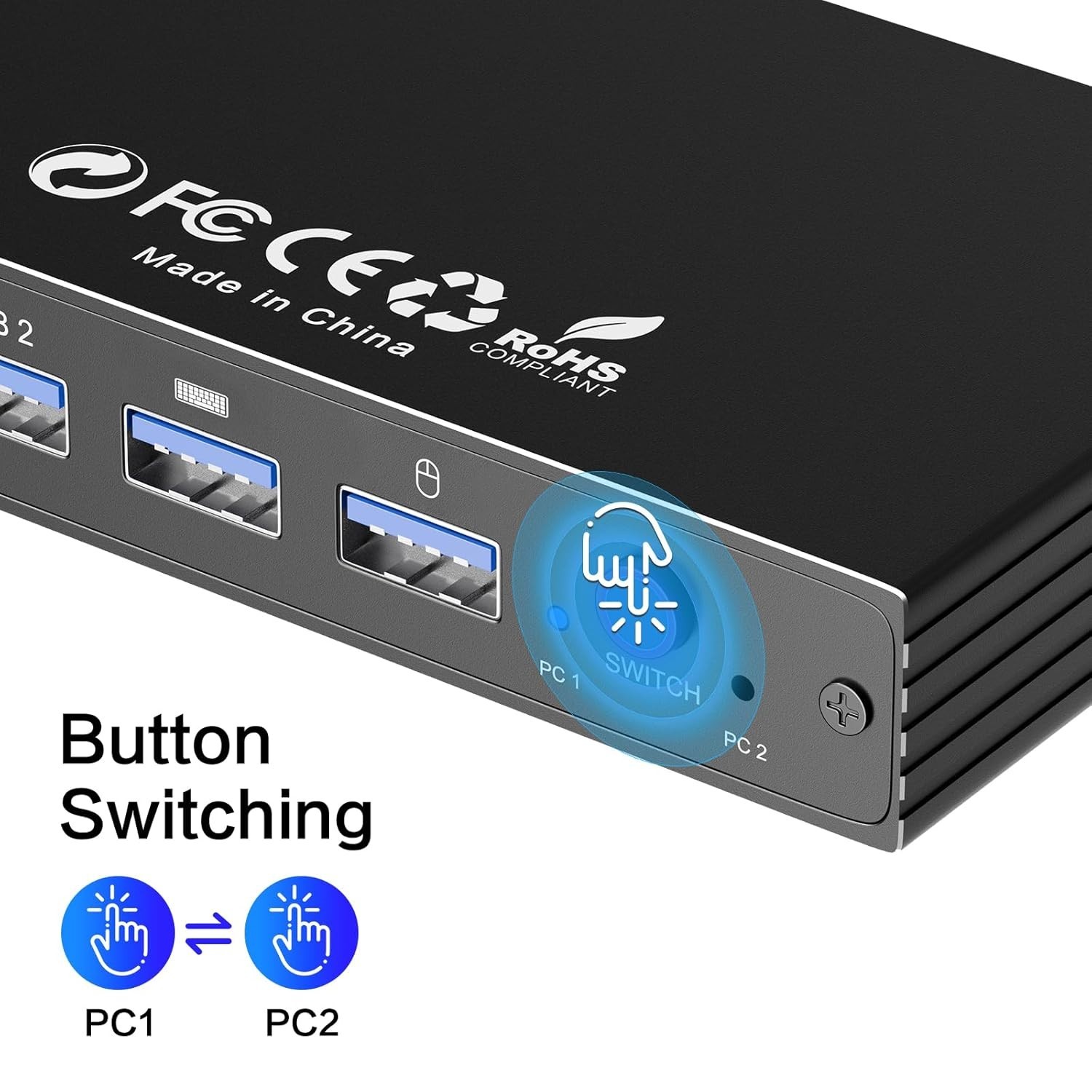 Seamless 2-in-1 HDMI KVM Switch – 4 USB 3.0 Ports for Effortless Data Sharing