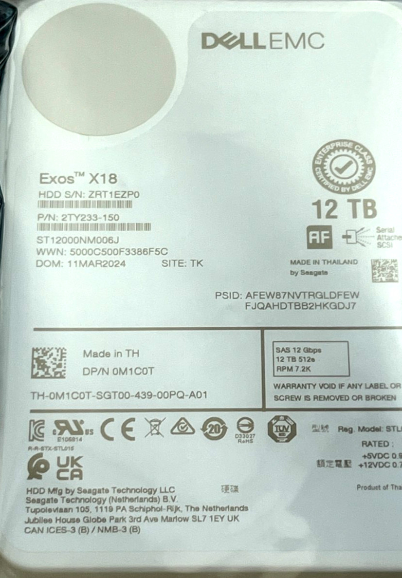 NEW Exos X18 Dell EMC 12TB 7.2K 12Gbps SAS 3.5″ Enterprise HDD w/ Caddy 0M1C0T
